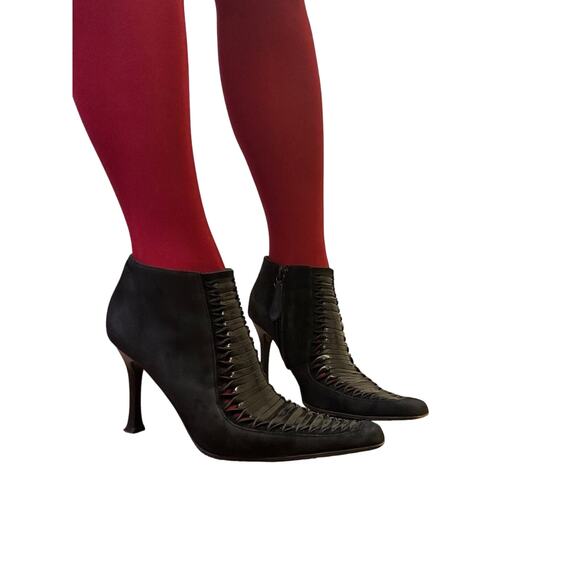 Authentic Giuseppe Zanotti Designer Heel Boots Woven Leather Suede Sz 38 US 7.5 - Picture 1 of 13